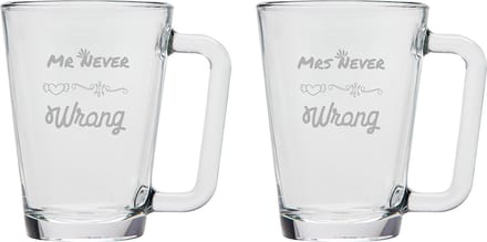 Gegraveerde set Theeglazen 26cl Mr. Never wrong - Mrs. Never wrong