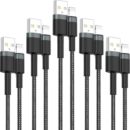 5x Oplaadkabel USB - 12 Watt - Geschikt voor iPhone Lightning - Oplader Kabel USB-A - 2 Meter Lange Snoer Snellaadkabel