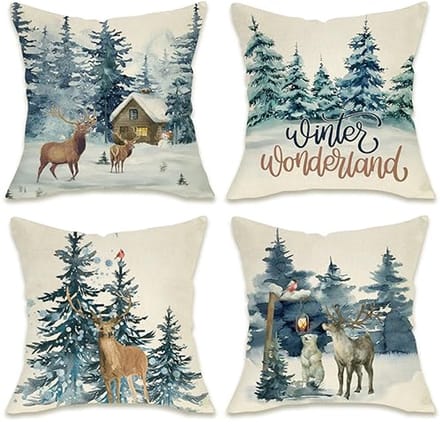 Decoratieve kussenslopen met winterthema - Set van 4