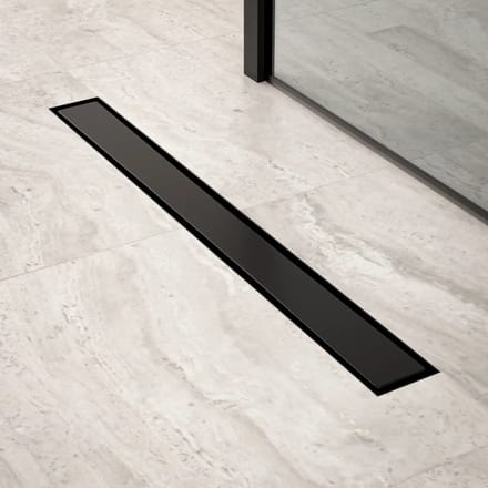 Douchegoot - 70cm - Mat Zwart - Tegelrooster - RVS - Met Flens