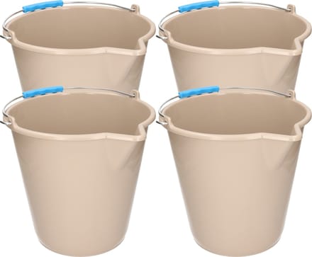 PlasticForte Emmer - 4x stuks - met schenktuit - 12L - mokka - schoonmaakemmer