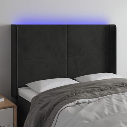 vidaXL - Hoofdbord - LED - 147x16x118/128 - cm - fluweel - zwart