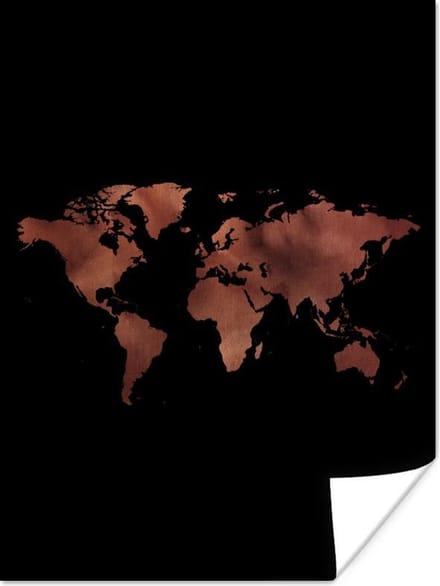 Poster - Wereldkaart - Rood - Zwart - 30x40 cm