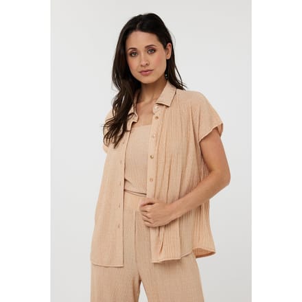 EsQualo Blouse Plisse Glitter Praline Größe: S | Blusen Outlet | Damen