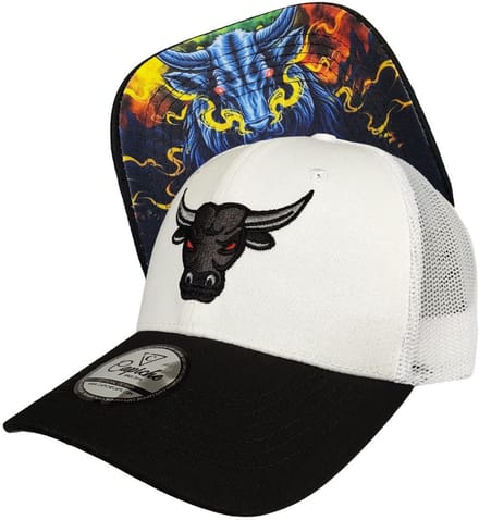 Capiche® Trucker Pet – Stier – Wit & Zwart – Verstelbaar met Druksluiting – Trucker Pet Mannen – Bull