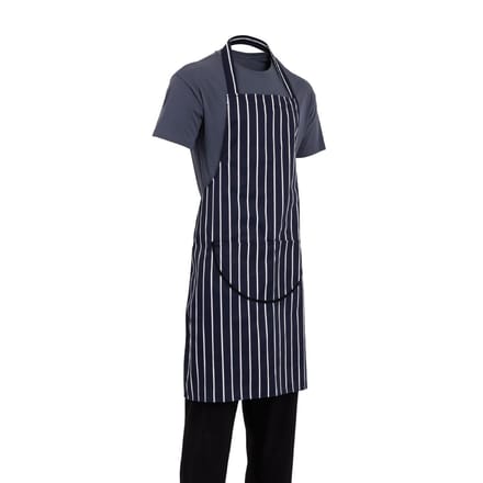 Whites halterschort blauw-wit gestreept met zak