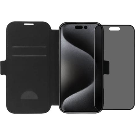 BlueBuilt Apple iPhone 16 Pro Book Case Leer Zwart + Privacy Filter Screenprotector Glas