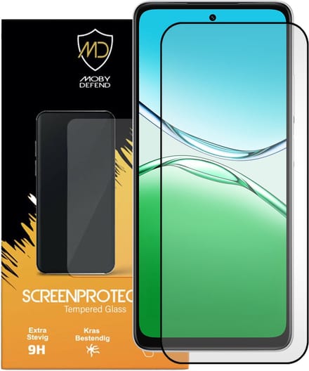 MobyDefend Screenprotector - Geschikt voor Oppo A5 5G - Screensaver Met Zwarte Randen - Gehard Glas