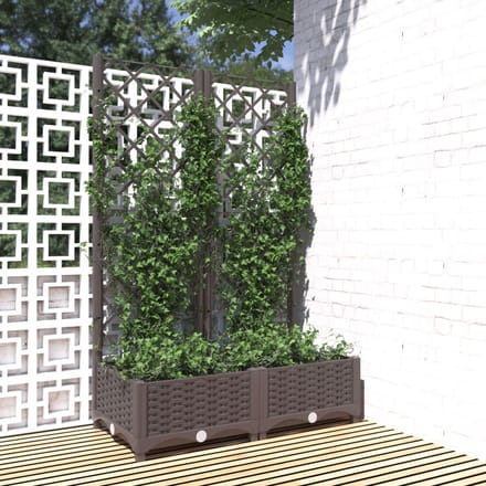 vidaXL - Plantenbak - met - latwerk - 80x40x121,5 - cm - polypropeen - bruin