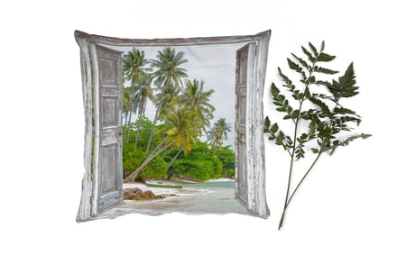 Sierkussens - Kussentjes Woonkamer - 60x60 cm - Tropisch - Palmboom - Doorkijk - Zee
