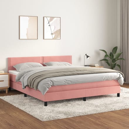 vidaXL - Boxspring - met - matras - fluweel - roze - 160x200 - cm
