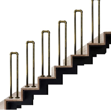 Trapleuning Set - Buiten Leuning - Veilig Traplopen - U-vormige Montage - 45cm Lengte - Goud Koper