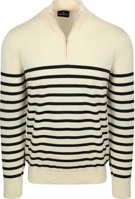 Steppin' Out Half-Zip Trui Breton Stripe Ecru - Maat M - Heren - Quarter zip