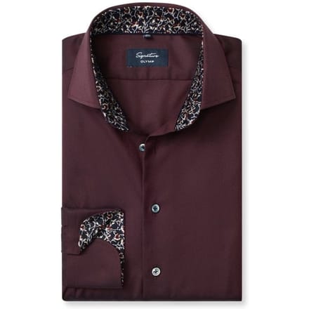 OLYMP Signature Overhemd, Tailored Fit, Signature Kent, Bordeauxrood