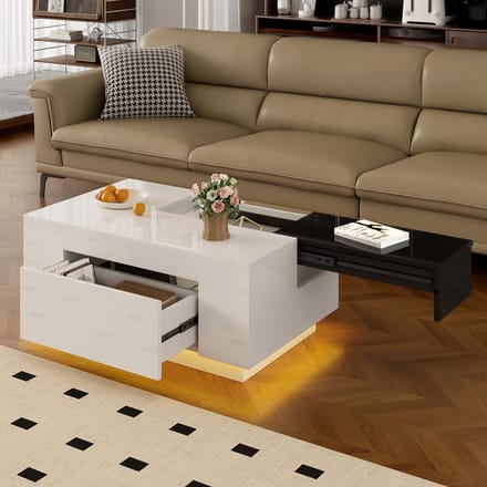 STILVORA Salontafels - Koffietafel Modern Met Verstelbare Tafel En LED - 80x50x35,5 cm - MDF - Wit