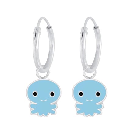 Joy|S - Zilveren octopus bedel oorbellen - oorringen - blauw