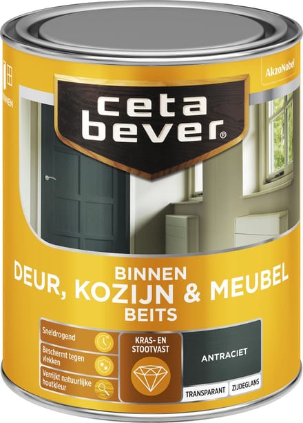Cetabever Binnenbeits Deur Kozijn en Meubel Transparant Zijdeglans - Antraciet   8711113127110   Verf