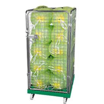 Gaascontainer 4-zijdig, 1350 bruikbare hoogte op kunststof rolcontainer, groen RAL6024