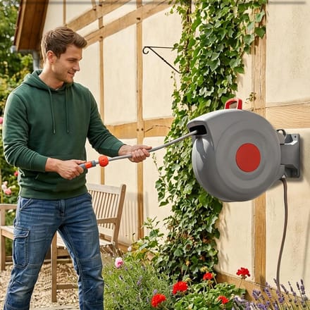 Slanghaspel - Wandslangbox - Tuin water geven - Automatisch oprollen - 30 meter - Grijs