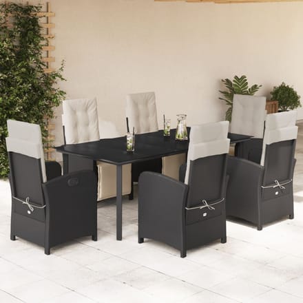 vidaXL - 7-delige - Tuinset - met - kussens - poly - rattan - zwart