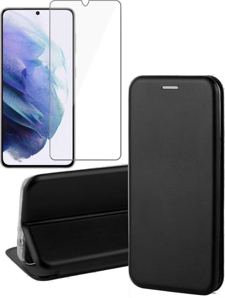 Hoesje geschikt voor Samsung Galaxy S21 Plus - Screen Protector GlassGuard - Book Case Kunstleer ThinShield Zwart & Screenprotector