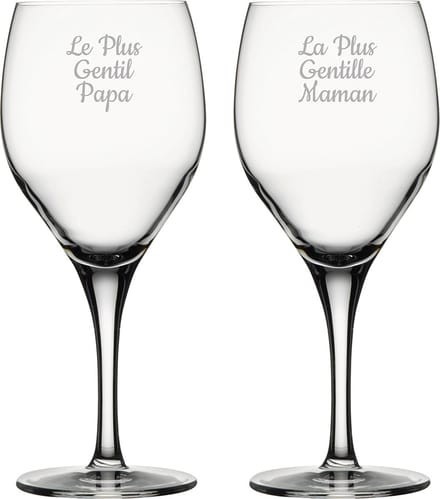 Rode wijnglas gegraveerd - 42,5cl - Le Plus Gentil Papa & La Plus Gentille Maman