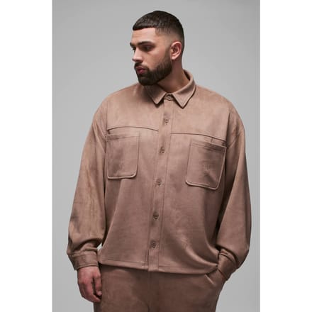 Plus Faux Suede Oversized Shirt | Taupe | Size 2XL