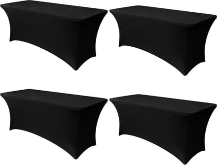 Set van 4 Universele Rechthoekige Tafelhoezen Elastisch Polyester voor Bruiloft en Feest - Zwart 2.4m