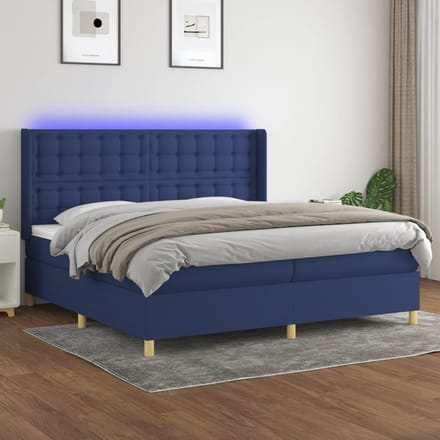 vidaXL - Boxspring - met - matras - en - LED - stof - blauw - 200x200 - cm