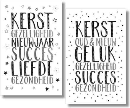 40 Kerstkaarten - Folie - Witte envelop - 10,5 x 16 cm - 2 motieven