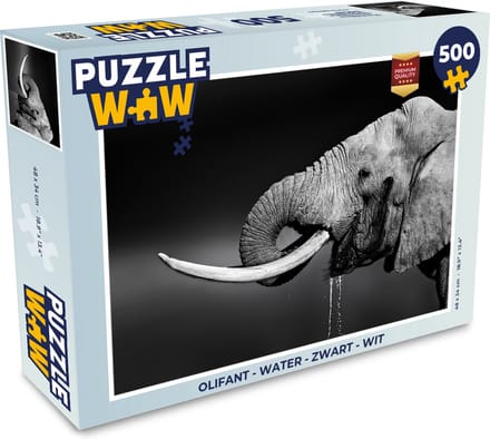 Puzzel Olifant - Water - Zwart - Wit - Legpuzzel - Puzzel 500 stukjes
