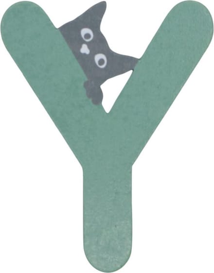 Houten Letter Y Groen met Kat | 9 cm