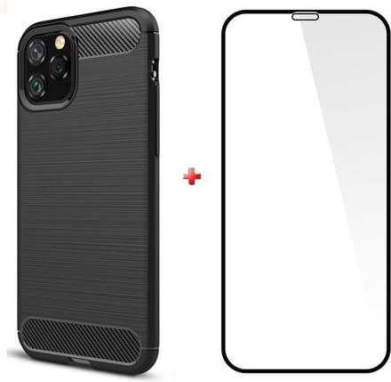 Silicone gel zwart hoesje iPhone 11 Pro met glas screenprotector