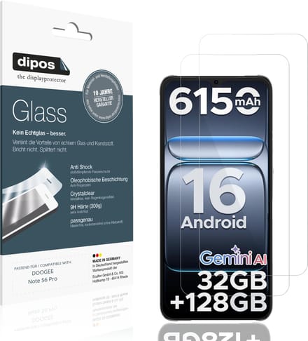 dipos – 2x Pantserfolie geschikt voor DOOGEE Note 56 Pro | 9H Screenprotector