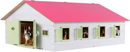Houten paardenstal 1:24 met 7 boxen roze Voertuigen