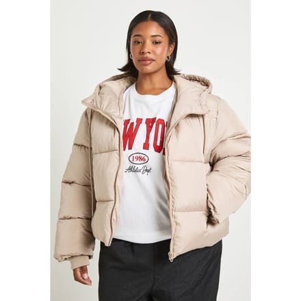 boohoo Dames Plus Gevoerde Pufferjas met capuchon | Stone | Maat: 16