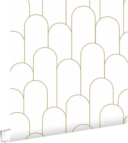 ESTAhome behang art deco motief wit en goud - 53 cm x 10.05 m - 139653