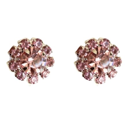 Magneet oorbellen roze strass goudkleur 10 mm