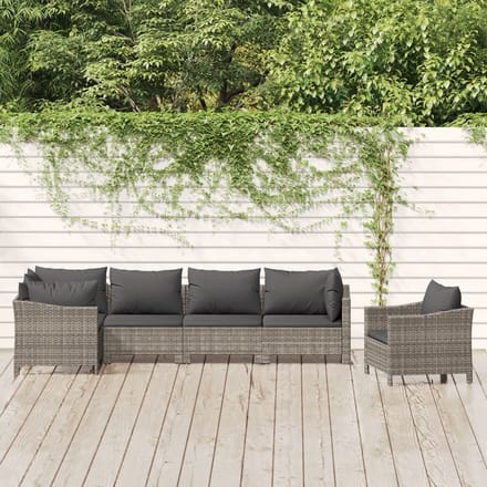 vidaXL - 6-delige - Loungeset - met - kussens - poly - rattan - grijs