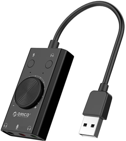 Orico USB-A - 3x 3,5mm Jack OMTP headset audio adapter met volumeregelaar / zwart - 0,10 meter