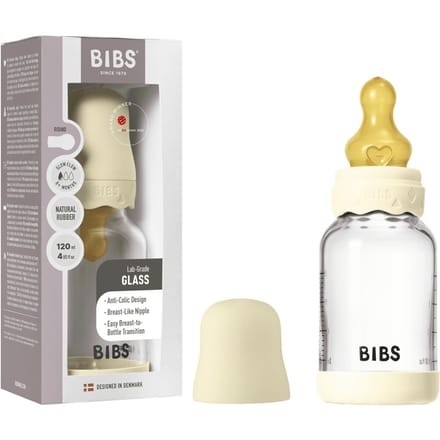 BIBS Glass Boheme Baby Bottle Round Latex 120 ml Slow Flow Ivory 120 ml