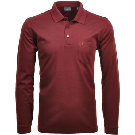 Ragman Softknit Polo Longsleeve Uni Breast Pocket Rood / male