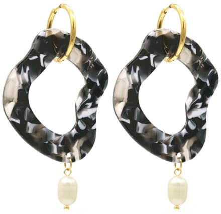 Oorbellen - Abstracte Hanger - RVS - 6 cm - Zwart en Wit