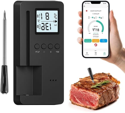 Draadloze Bluetooth Vleesthermometer met APP en Basis Dual-Mode, IP67 Waterdicht, Ideaal voor BBQ, Grill en Ovengebruik