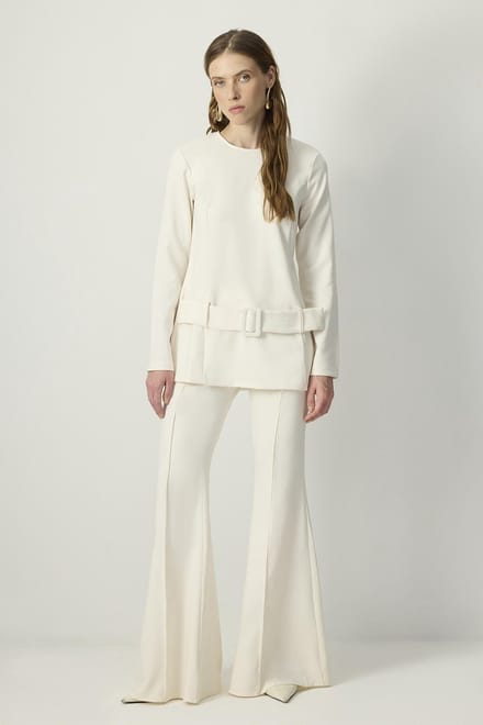 Touché Privé - Crêpe tuniek met ceintuur - Crème - Dames