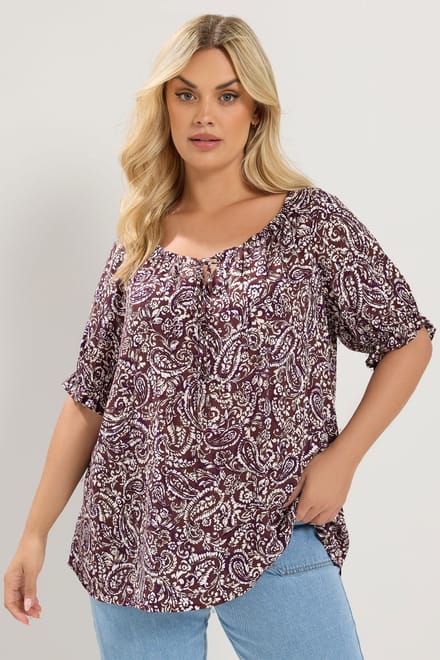Yours Bruine Abstracte Print Top Size 42