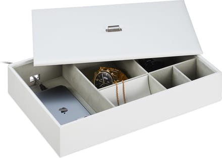 sieradendoos - met deksel - met vakken - 7x32x22 cm - lederlook - wit