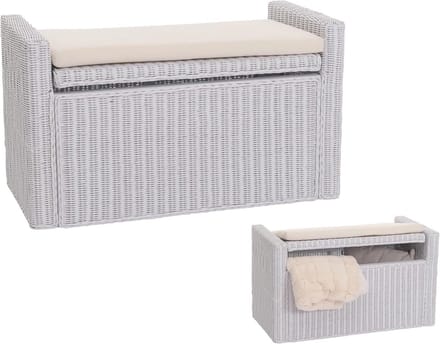 Zitbank met Opbergruimte en Kussen - Witte Rotan Garderobebank 88cm