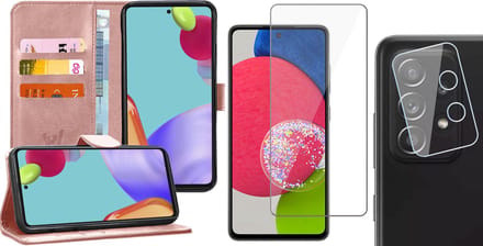 Hoesje geschikt voor Samsung Galaxy A52s - Book Case Kunstleer Wallet - Roségoud - Met Screenprotector en Camera Screen Protector