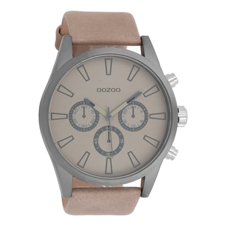 OOZOO Timepieces - Titanium horloge met beige leren band - C8200
